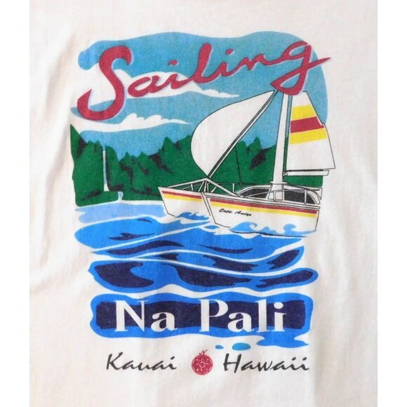 Capt. Andy Sailing Adventures Kauai Tee XL White Na Pali Hawaii Graphics Hanes - Picture 6 of 7